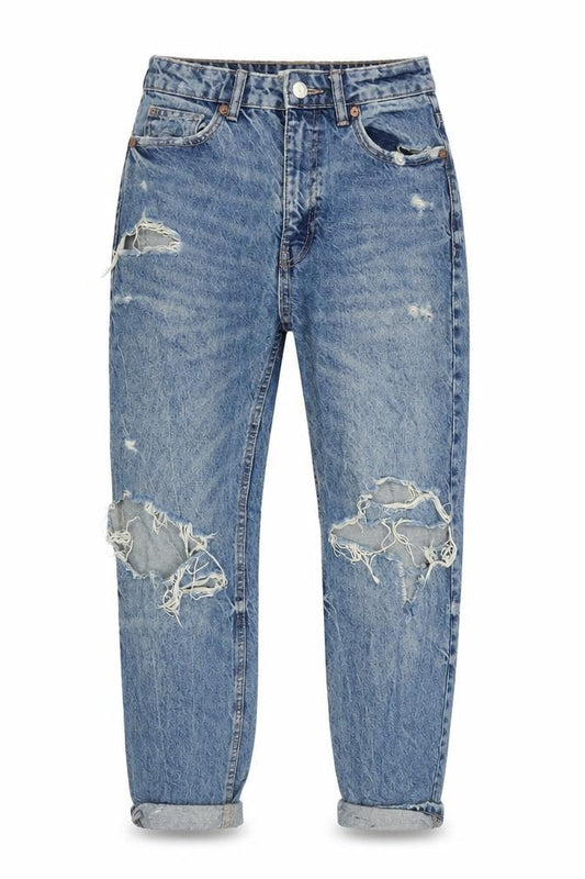 ZARA Women Blue Boyfriend Distressed Mid Rise Jeans Size 8