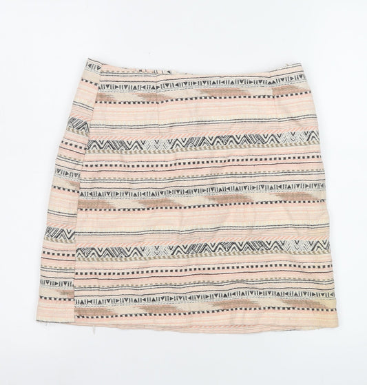 New Look Women’s Beige Geometric Knee Length Cotton Blend Skirt Size 10