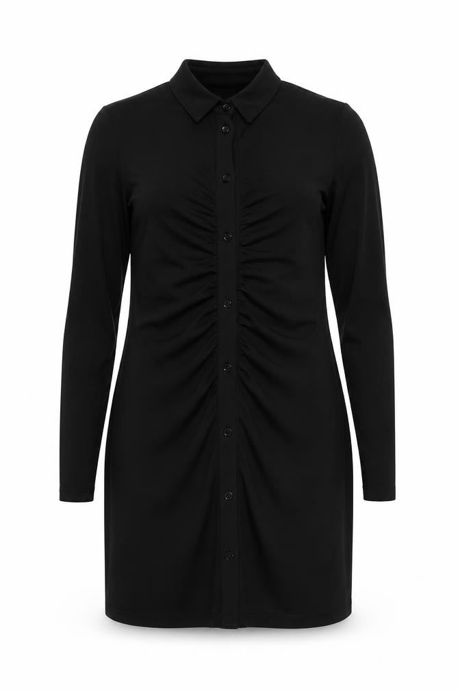 H&M Women Black Collared Ruched Long Sleeve Shirt Dress Size 8