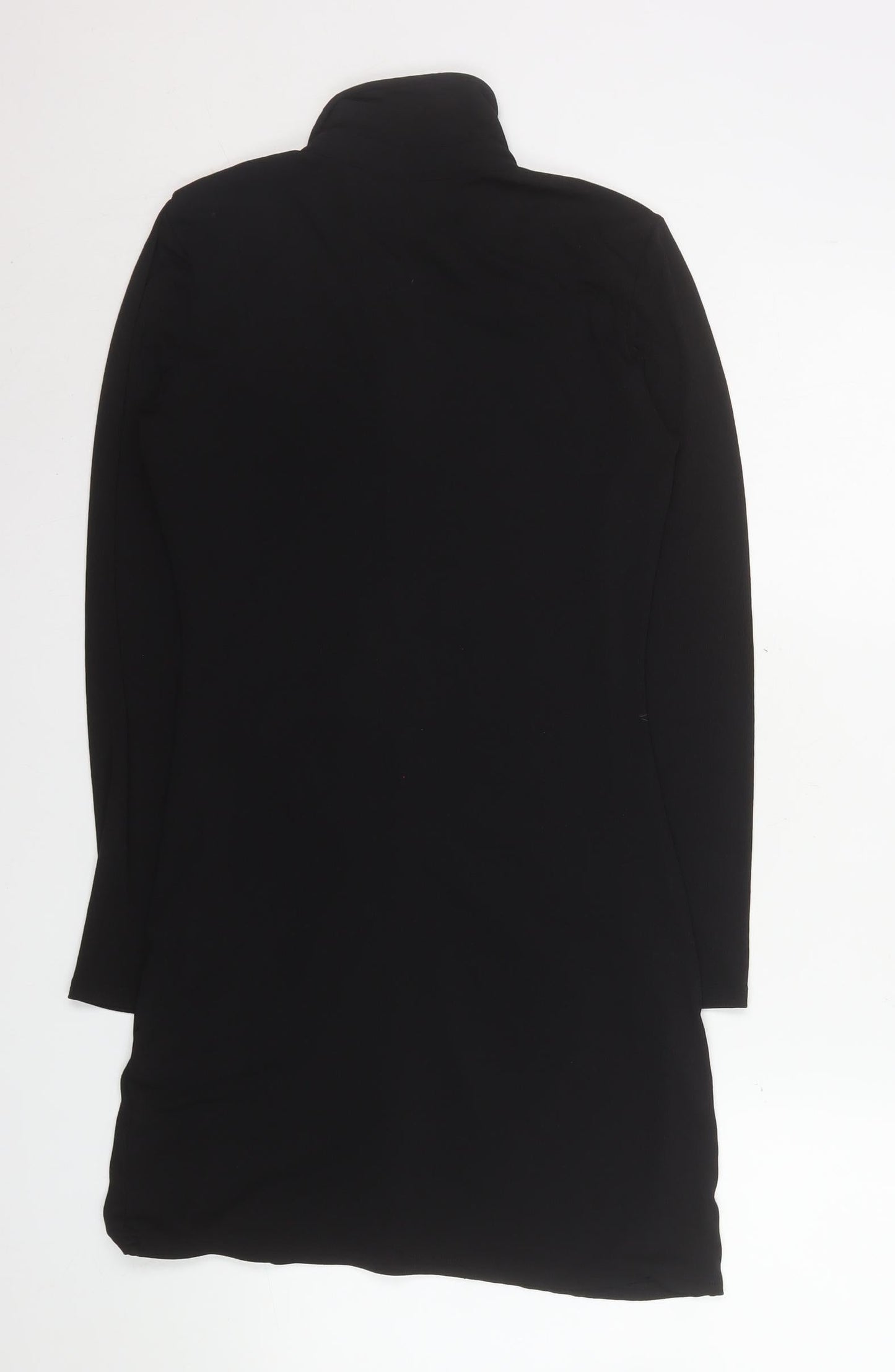 H&M Women Black Collared Ruched Long Sleeve Shirt Dress Size 8