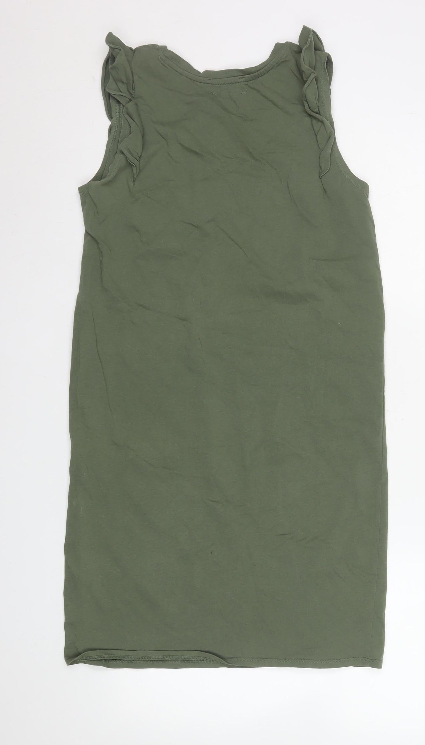 Hush Women Green Size 6 Sleeveless Shift Ruffle Cotton Dress