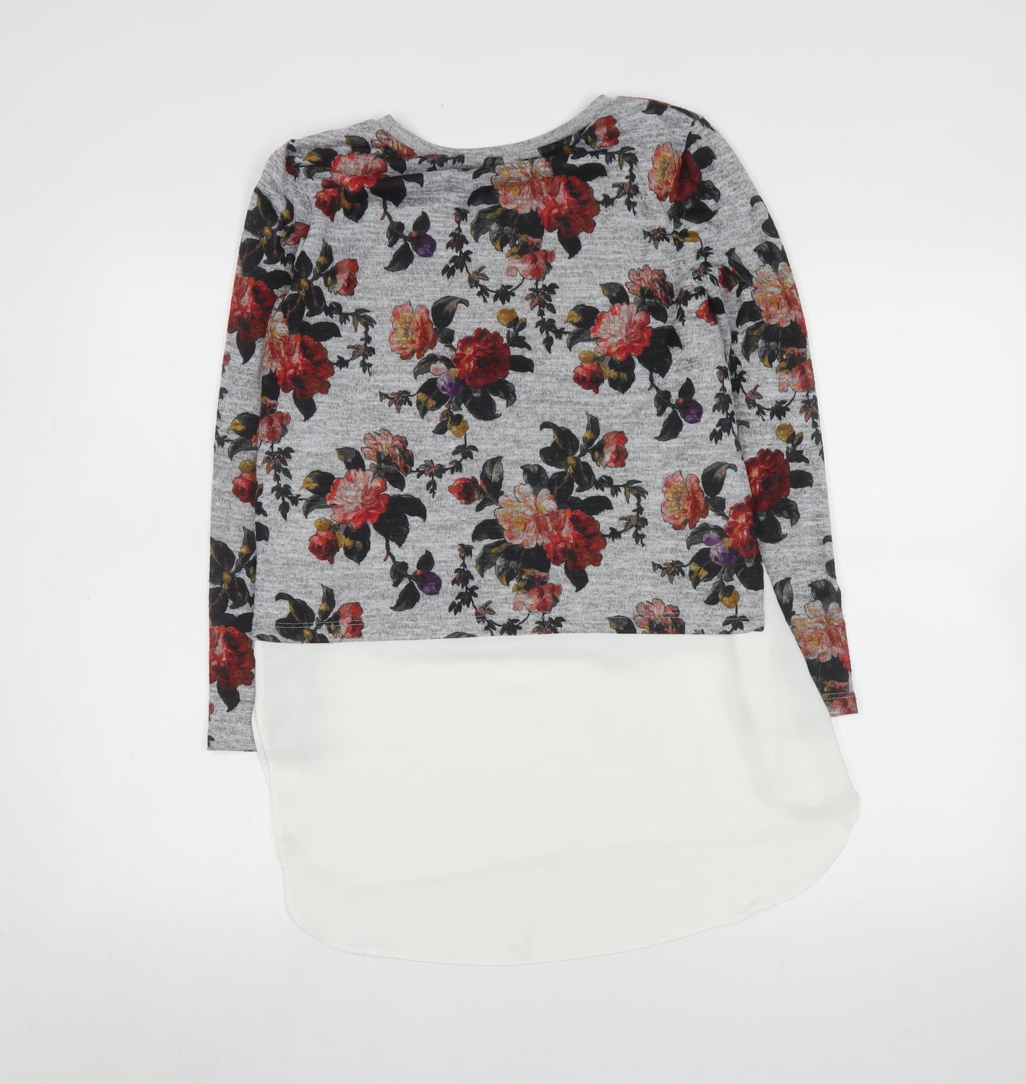 Oasis Women’s Grey Floral Long Sleeve Tunic Blouse Size 8