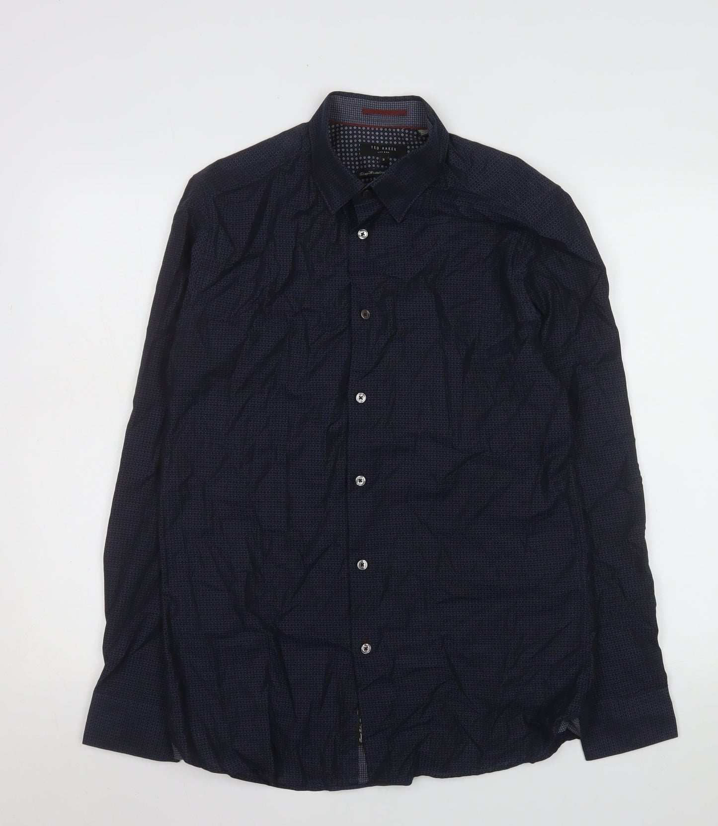Ted Baker Men's Blue Geometric Slim Fit Cotton Long Sleeve Shirt M