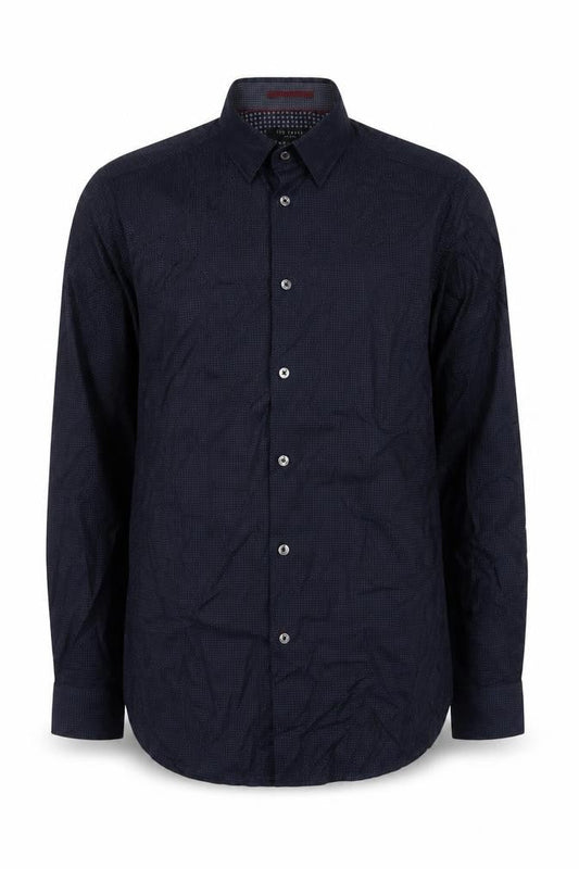 Ted Baker Men's Blue Geometric Slim Fit Cotton Long Sleeve Shirt M