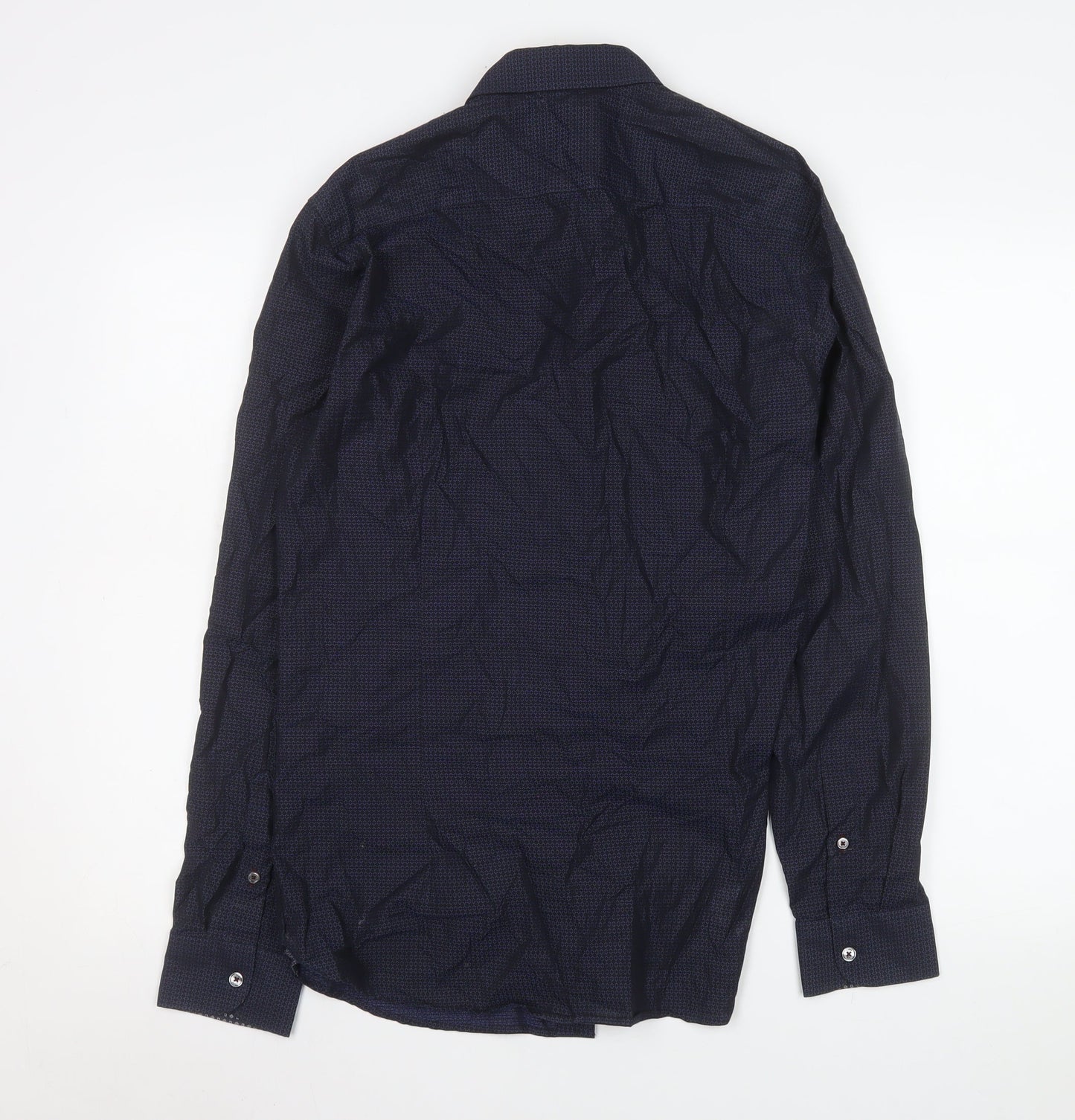 Ted Baker Men's Blue Geometric Slim Fit Cotton Long Sleeve Shirt M