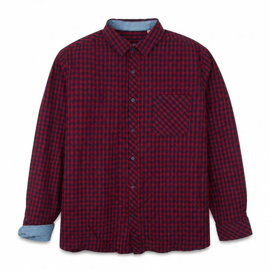 Mustang Men's Red Check Cotton Long Sleeve Button-Up Shirt L
