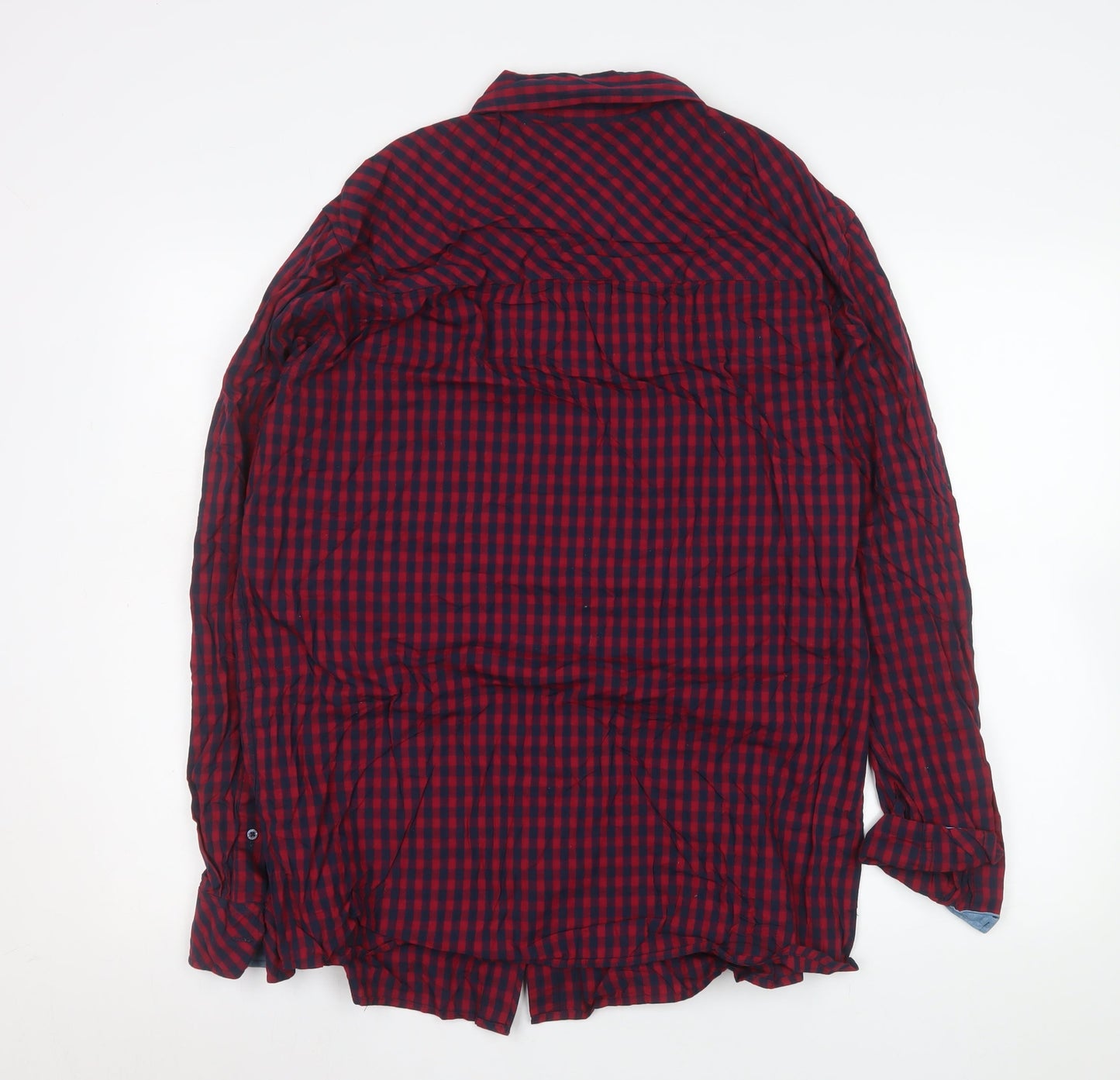 Mustang Men's Red Check Cotton Long Sleeve Button-Up Shirt L