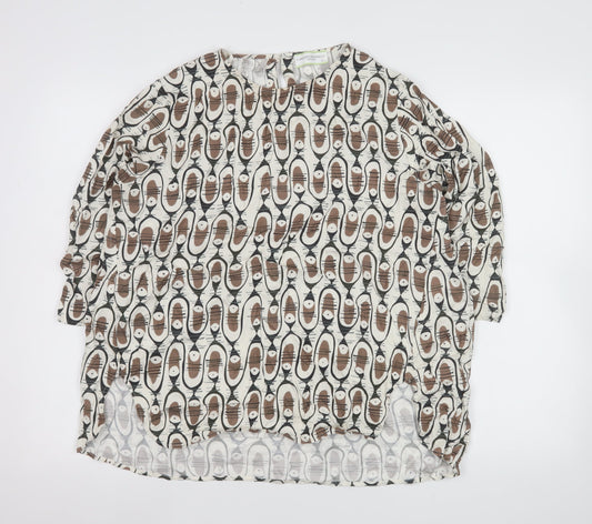Carolyn Donnelly The Edit Women’s Brown Beige Geometric Long Sleeve Blouse Size L