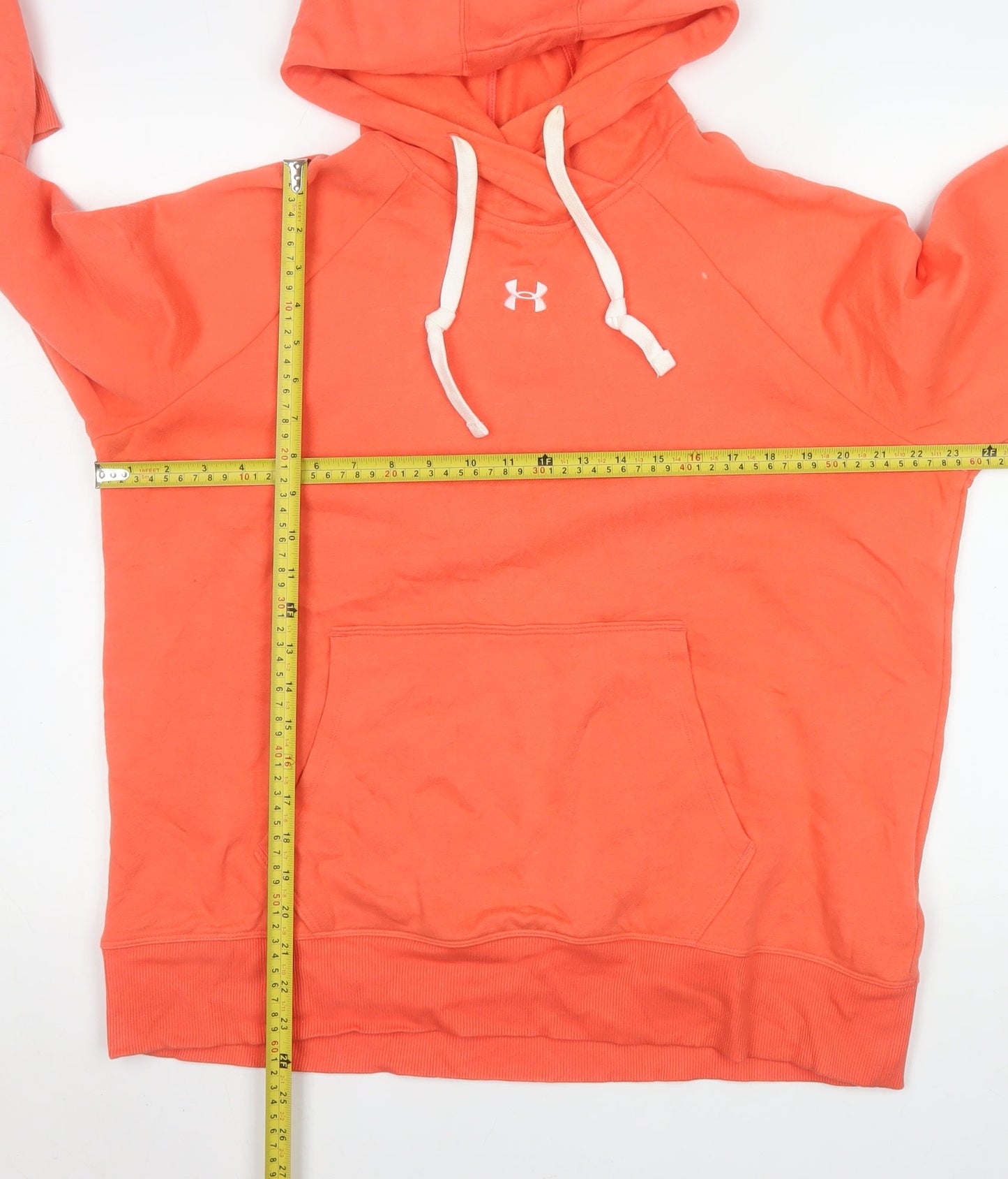 Under Armour Womens Orange Pullover Hoodie Size L Cotton Blend