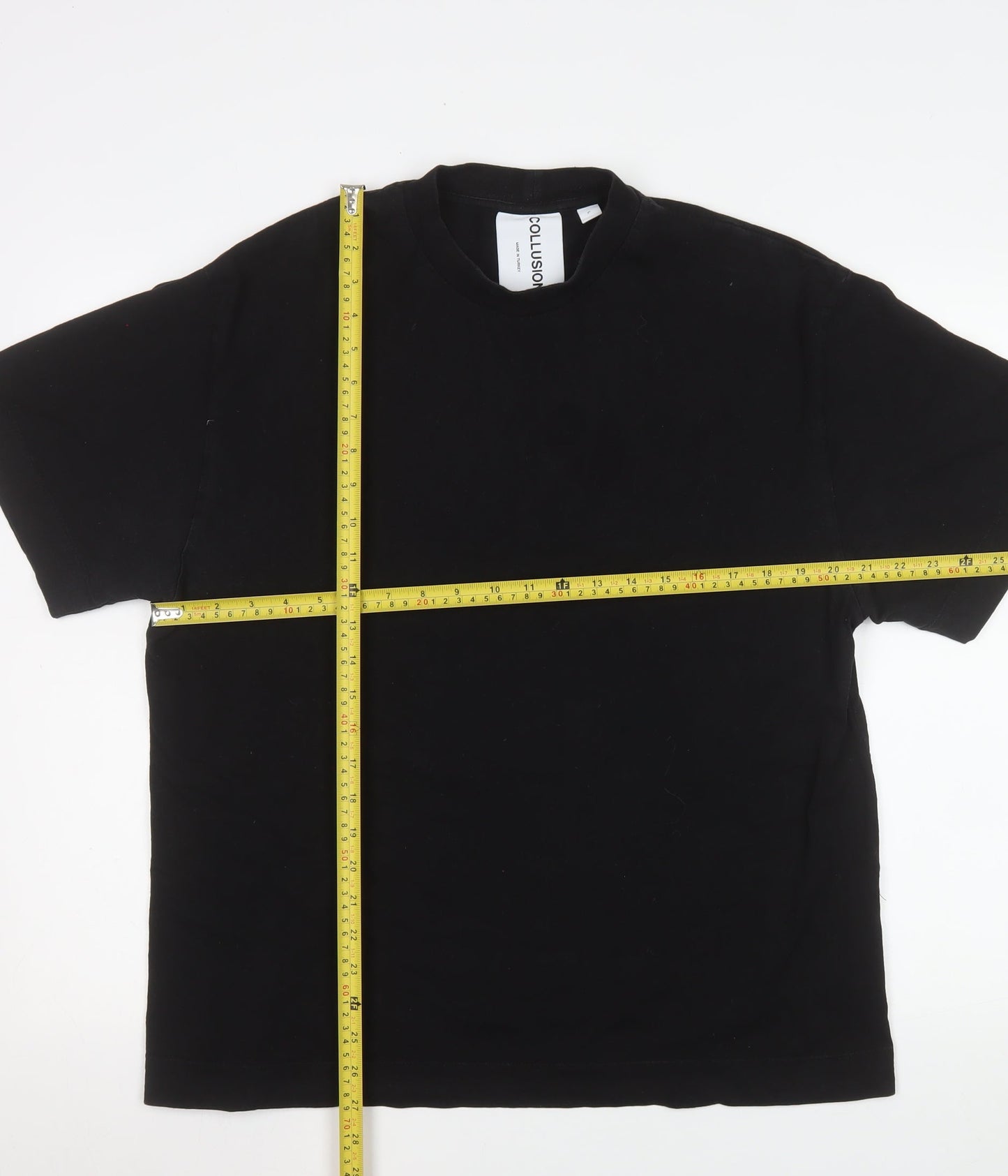 Collusion Men's Black Cotton Crew Neck Short Sleeve T-Shirt Size L