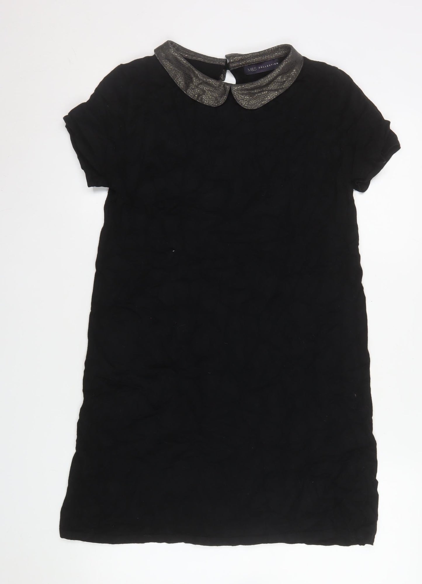 Marks and Spencer Women’s Black Shift Dress Size 12 Short Sleeve Classic Collar