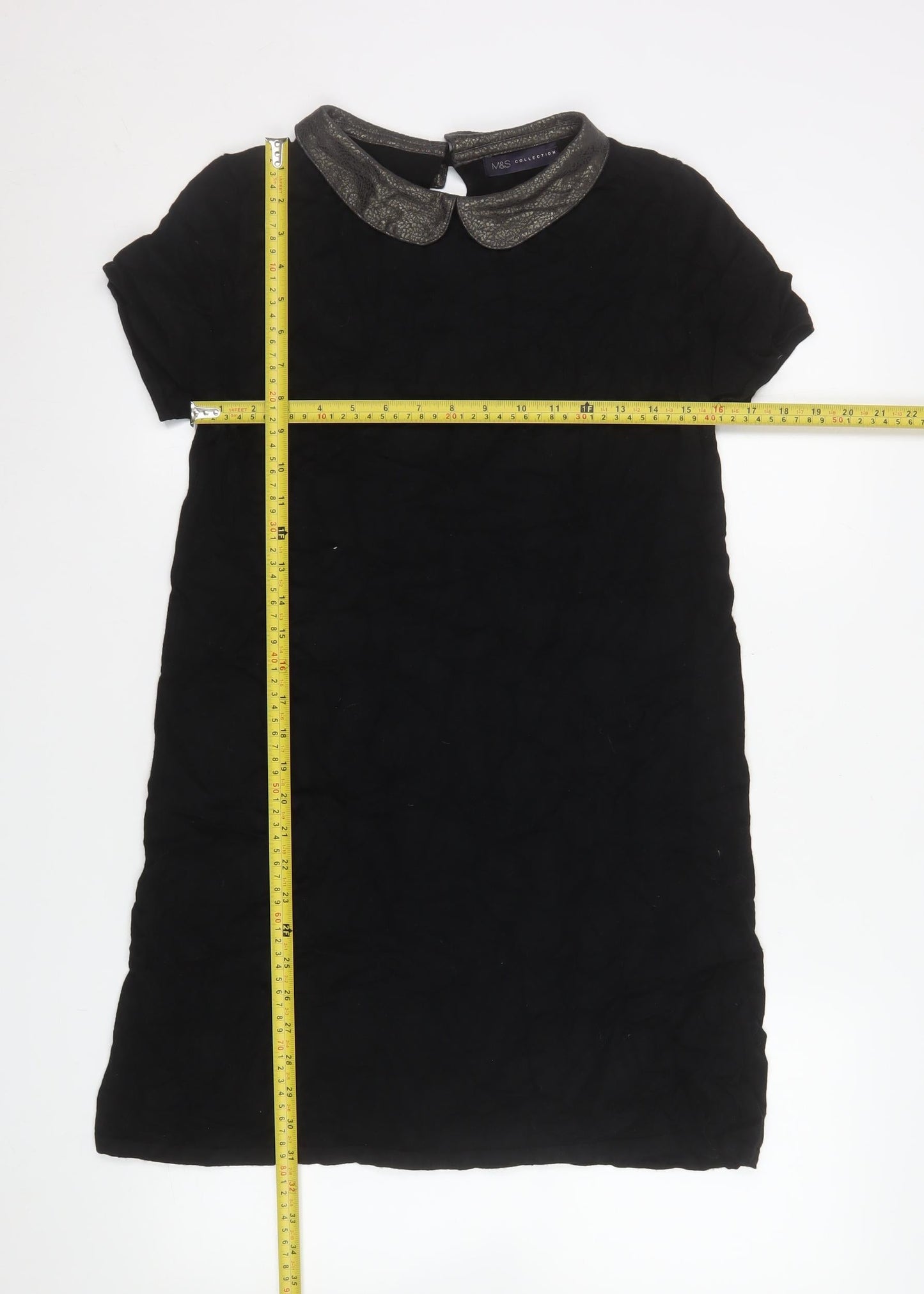 Marks and Spencer Women’s Black Shift Dress Size 12 Short Sleeve Classic Collar