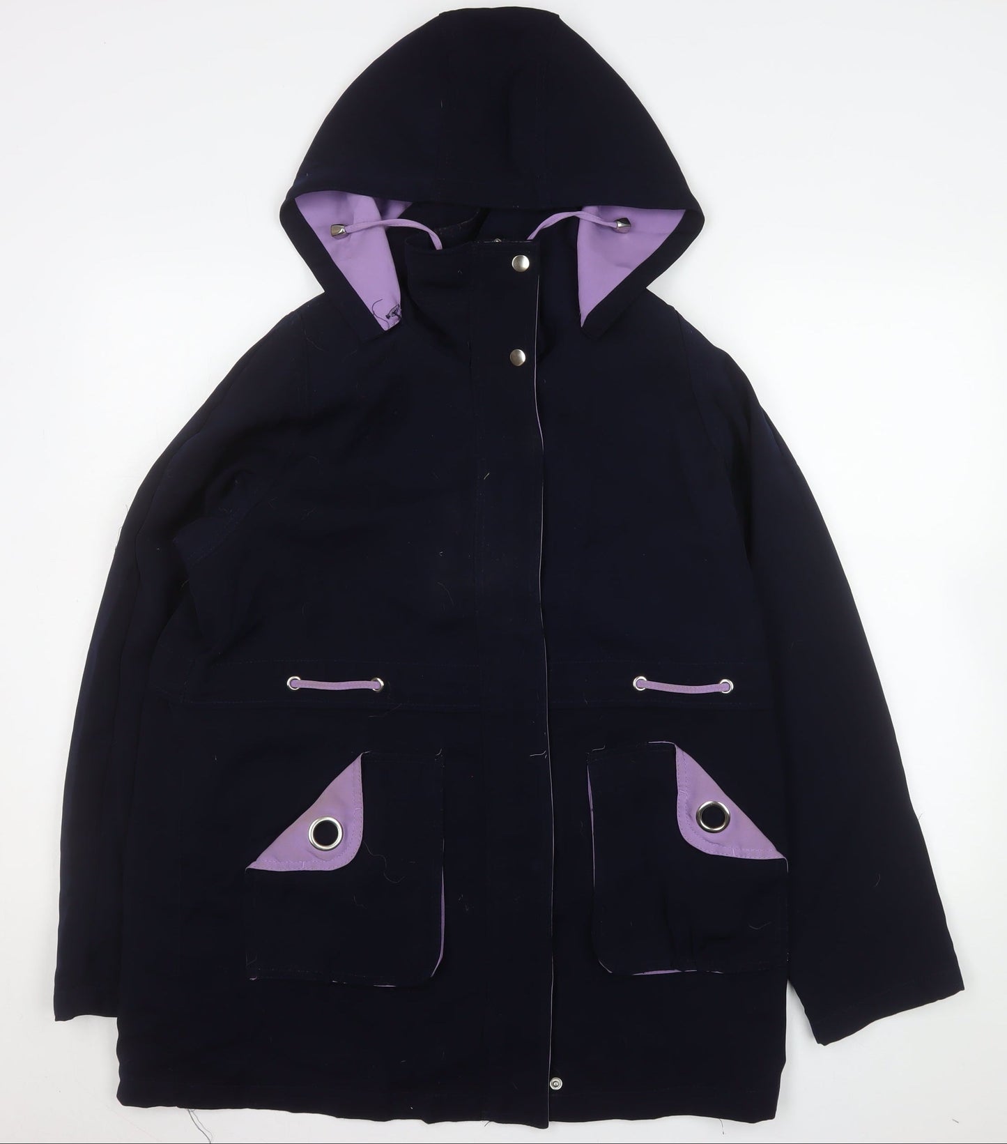 EWM Women’s Blue Hooded Parka Coat Size 14 Lined Mid-Length Casual