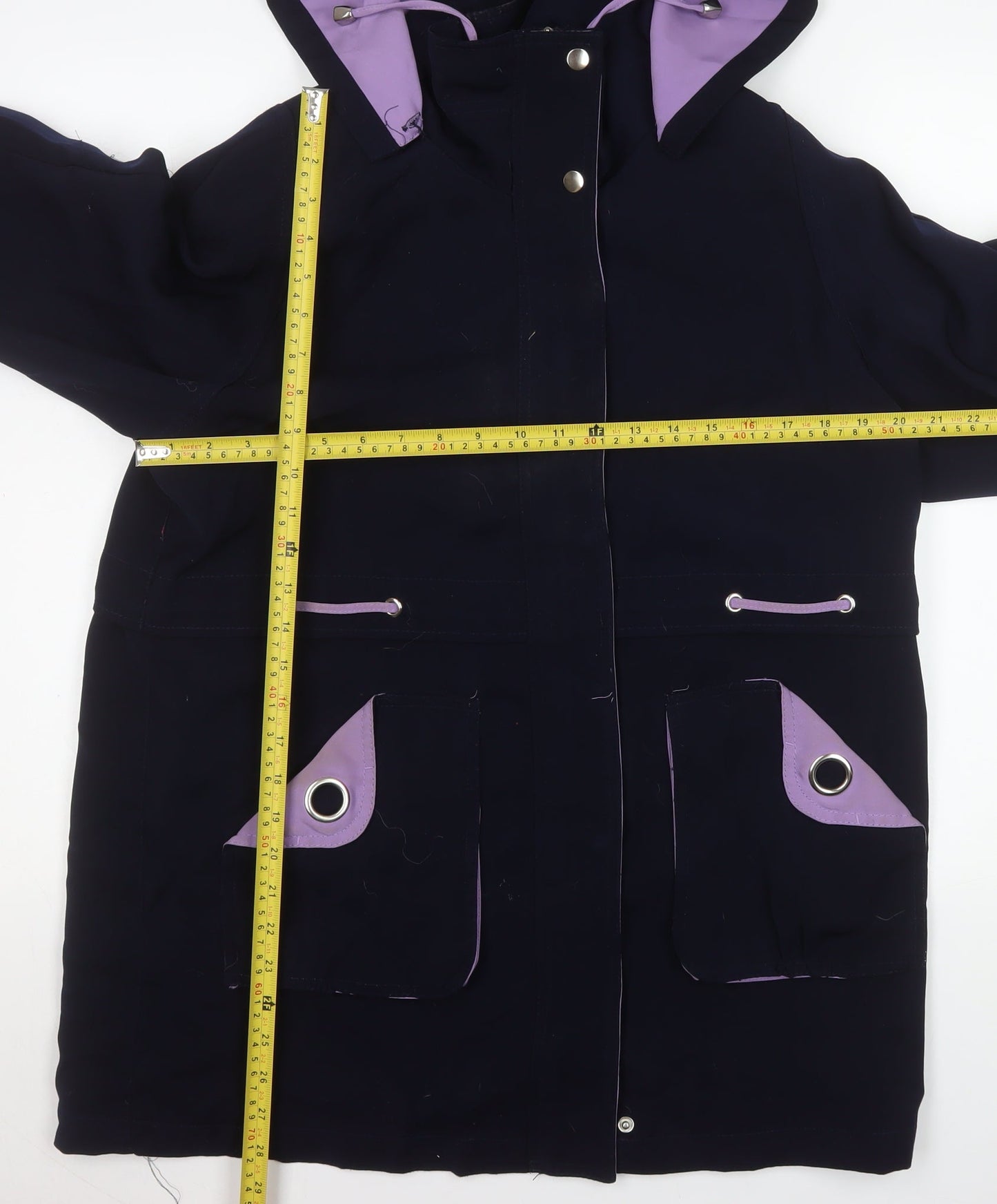 EWM Women’s Blue Hooded Parka Coat Size 14 Lined Mid-Length Casual