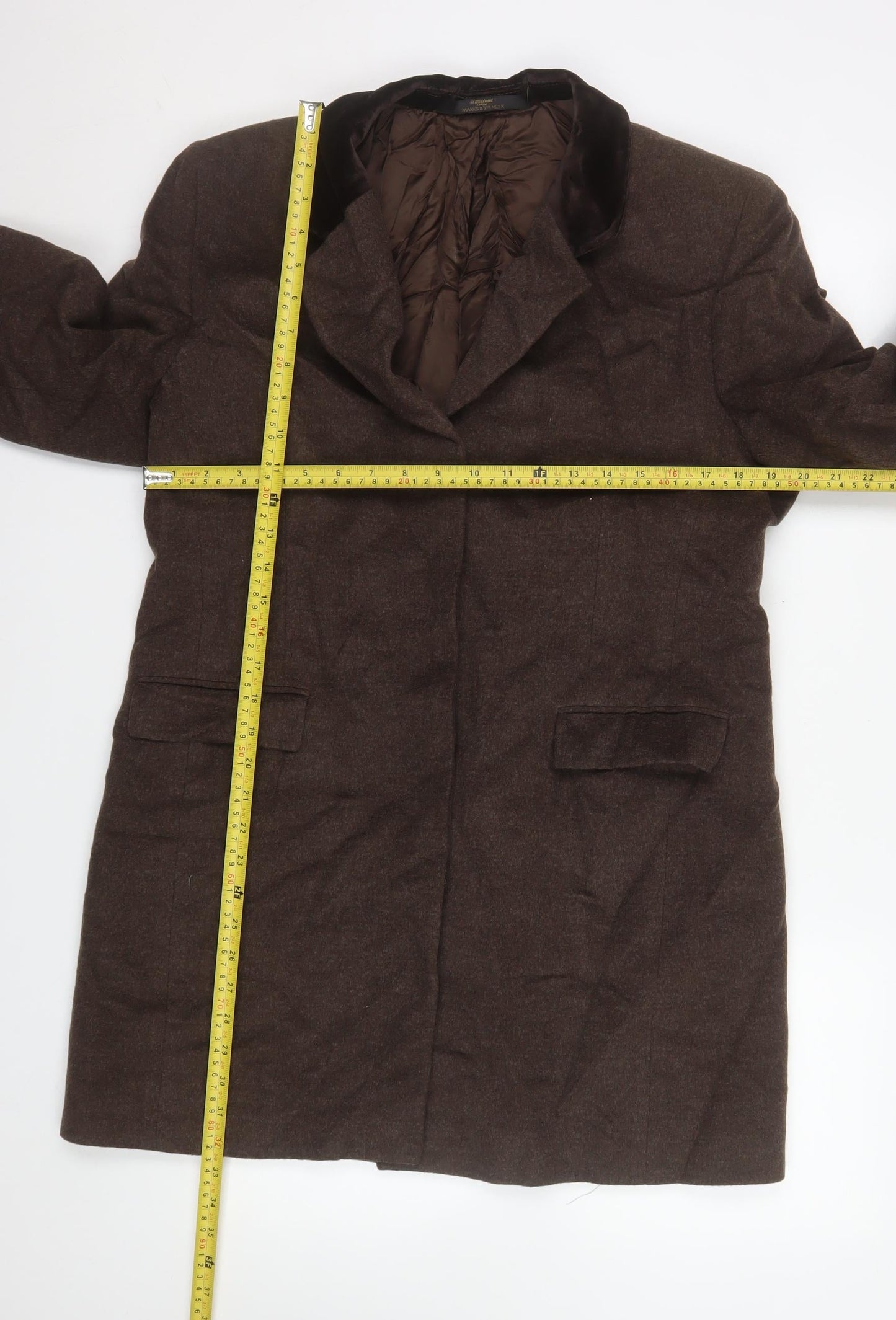 Marks and Spencer Men's Brown Wool Cashmere Overcoat Size 38 Regular Fit