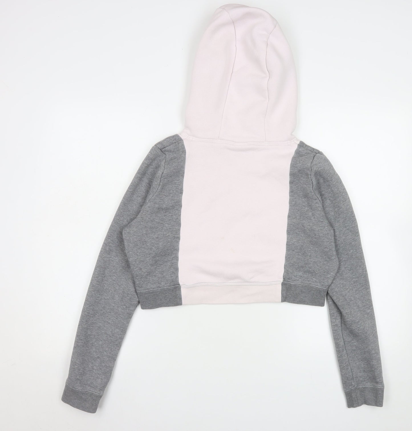 Nike Women’s Pink and Grey Cropped Hoodie Medium Cotton Blend