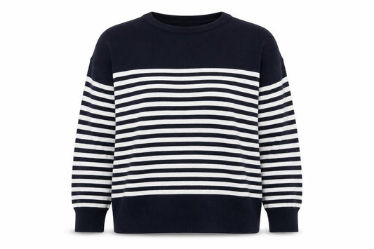 Mango Women’s Navy and White Striped Relaxed Fit Pullover Jumper Size 12