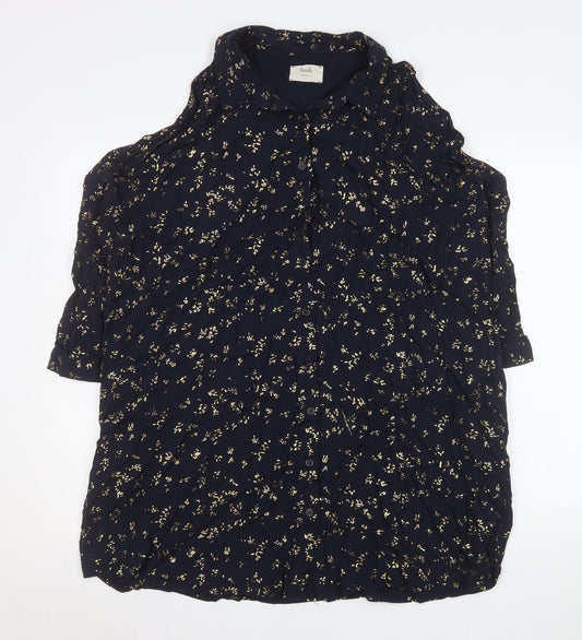 Hush Womens Blue Floral Button-Up Tunic Shirt Size 8