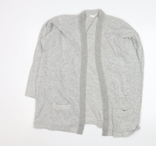 Classics & Co Women’s Grey Beaded Long Silk Blend Knit Coatigan Size 14/16