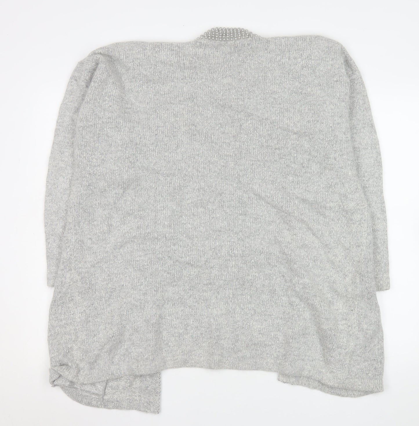 Classics & Co Women’s Grey Beaded Long Silk Blend Knit Coatigan Size 14/16