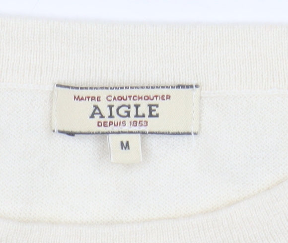 Aigle Men's Multicoloured Striped Wool Jumper M Crew Neck Pullover