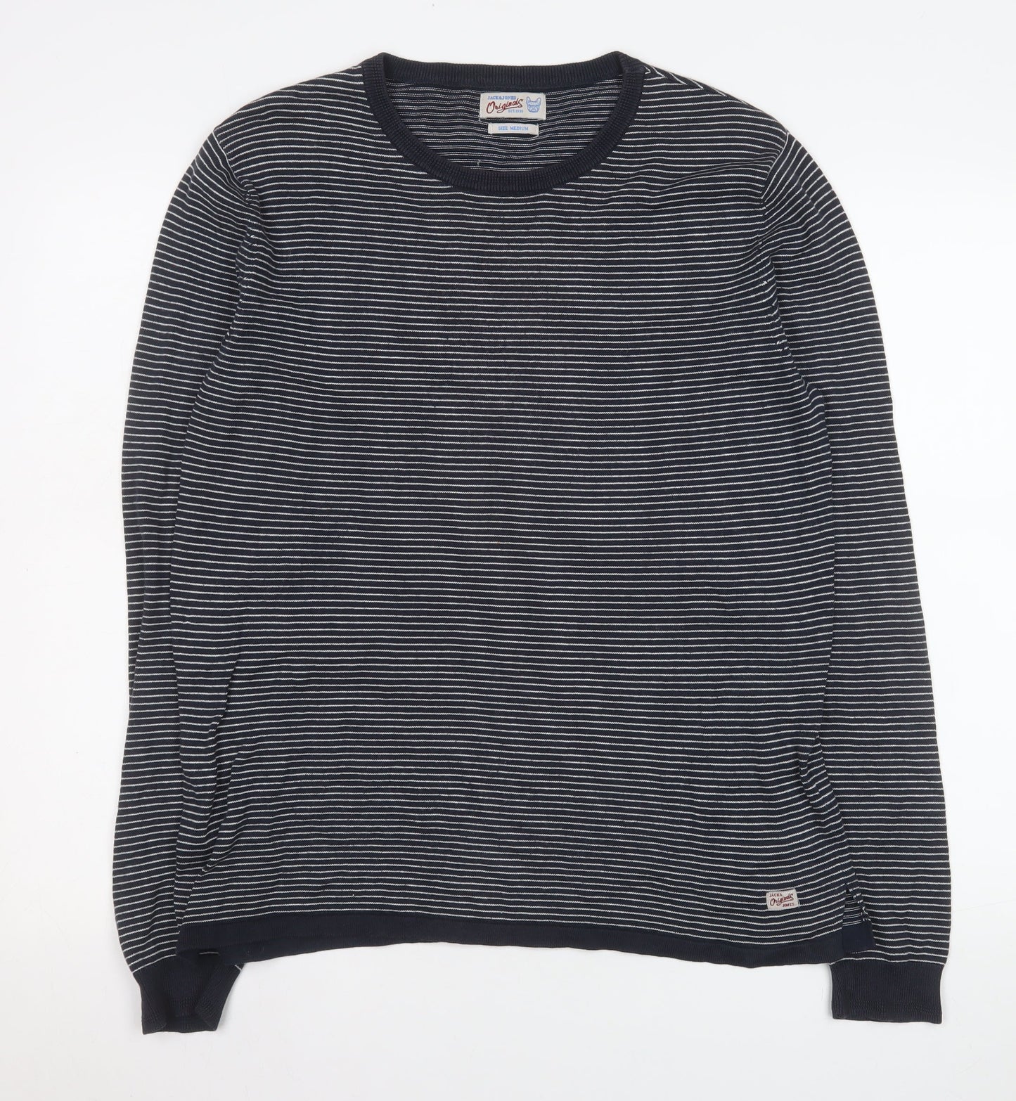 Jack & Jones Men’s Blue Striped Long Sleeve Cotton Top Medium
