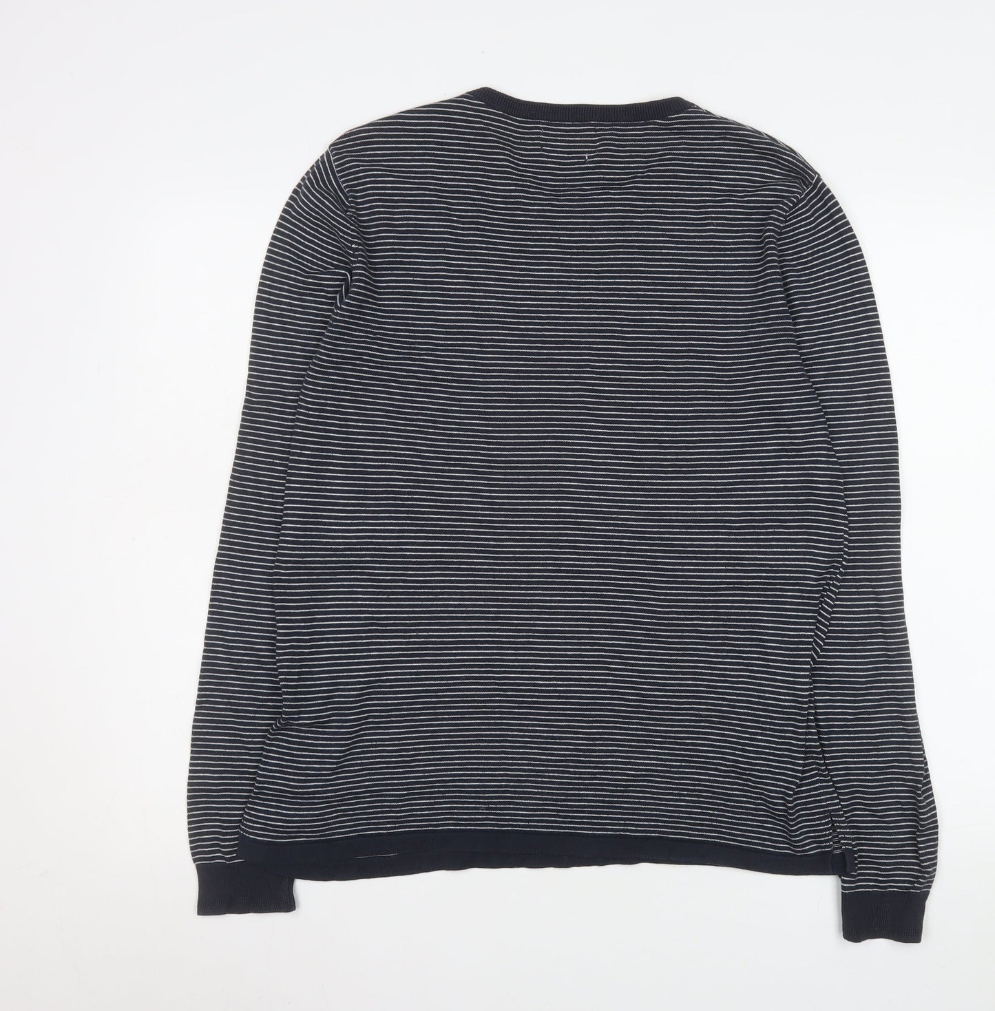 Jack & Jones Men’s Blue Striped Long Sleeve Cotton Top Medium