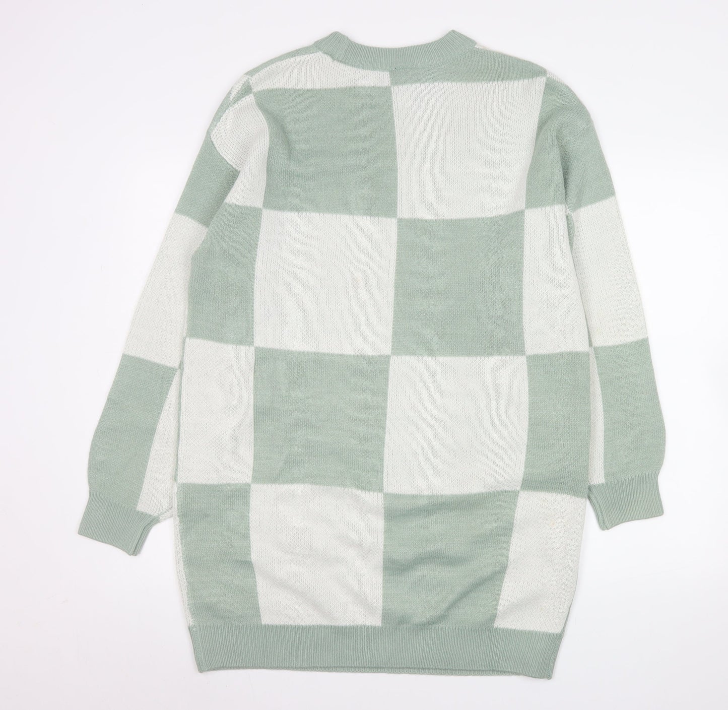 H&M Divided Women’s Green & White Check Knit Jumper Dress Size S