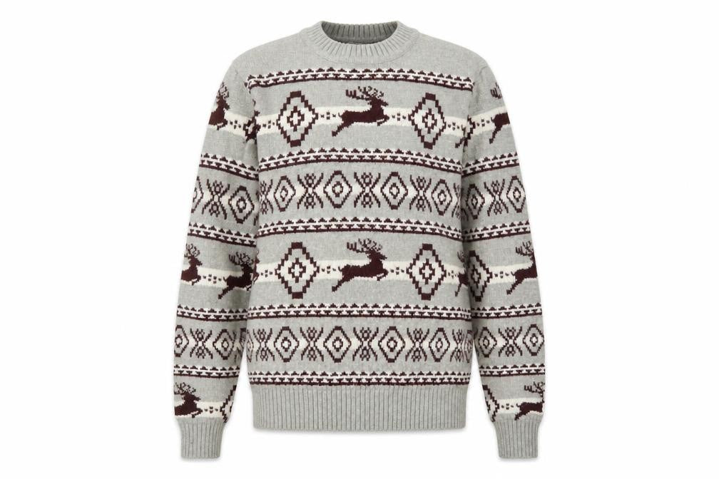 Marks & Spencer Men's Grey Fair Isle Reindeer Jumper Size S