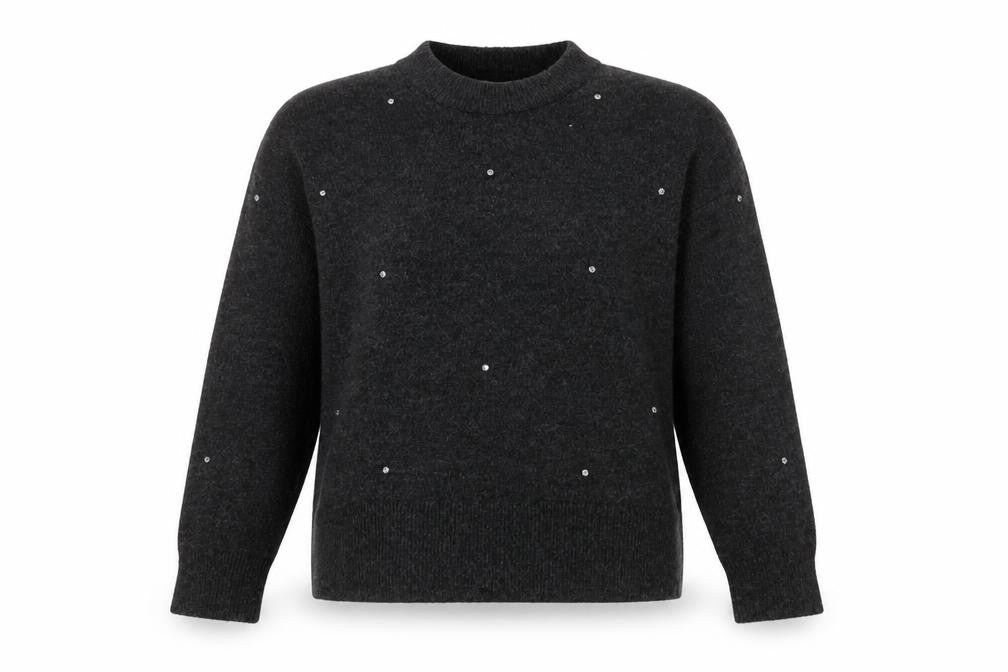 H&M Womens Grey Beaded Crew Neck Knit Jumper Size 12