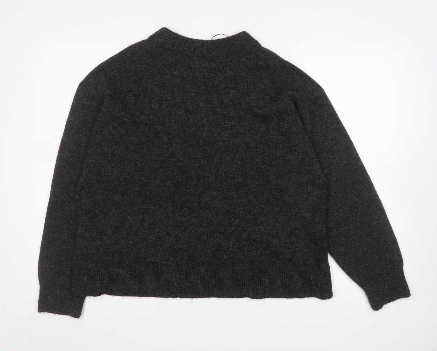 H&M Womens Grey Beaded Crew Neck Knit Jumper Size 12