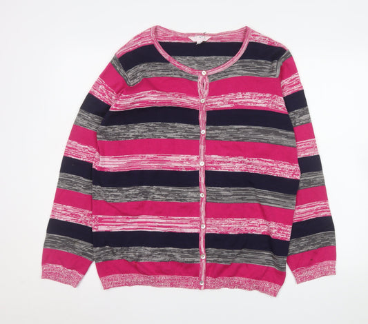 Julipa Women’s Multicoloured Stripe Cotton Cardigan Coatigan UK 16