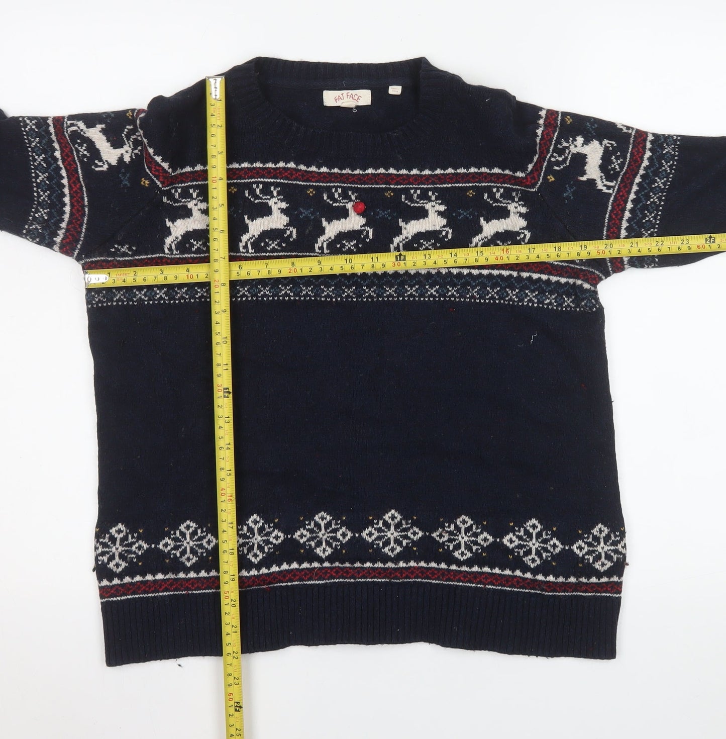 Fat Face Women Navy Christmas Reindeer Knit Crew Neck Jumper UK 12