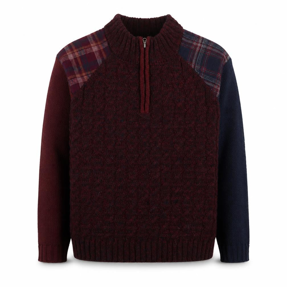 Joe Browns Men Red Check Knit Quarter Zip Jacket Size L