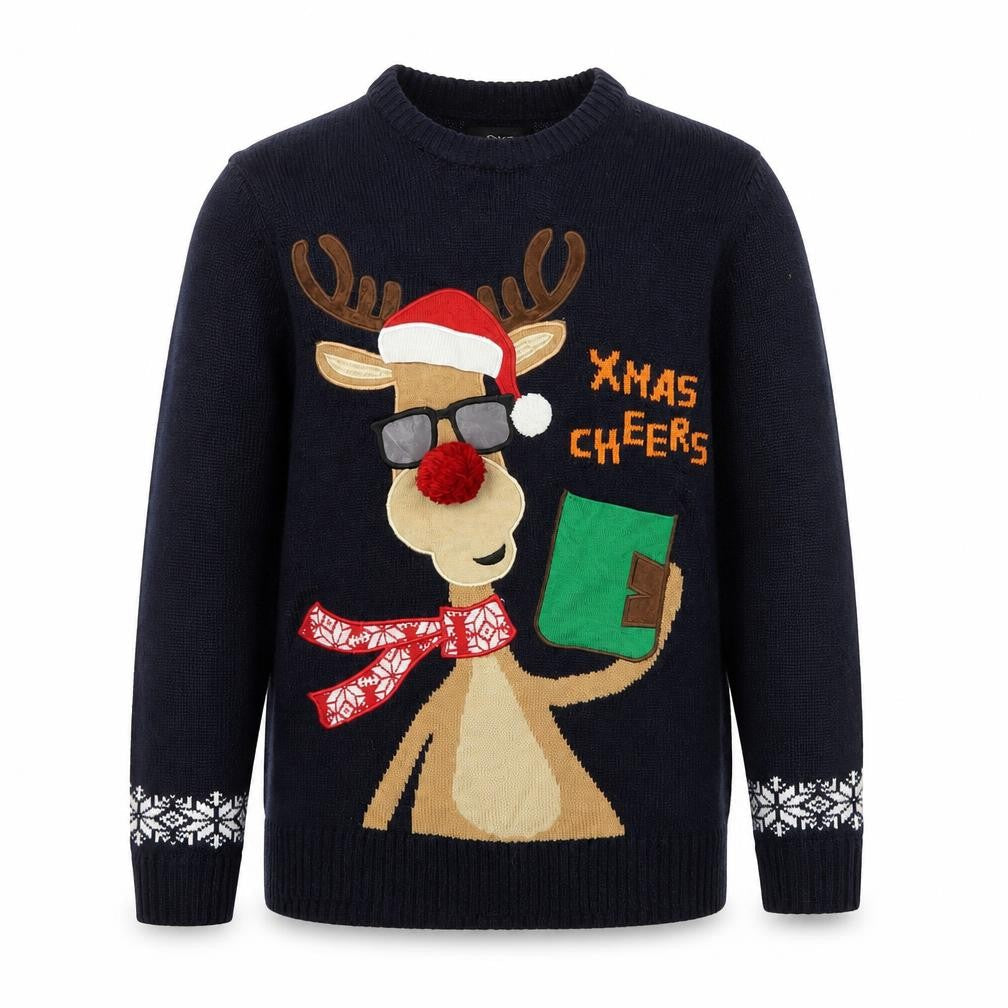 Next Men Blue Christmas Reindeer Jumper M Pullover Funny Knit