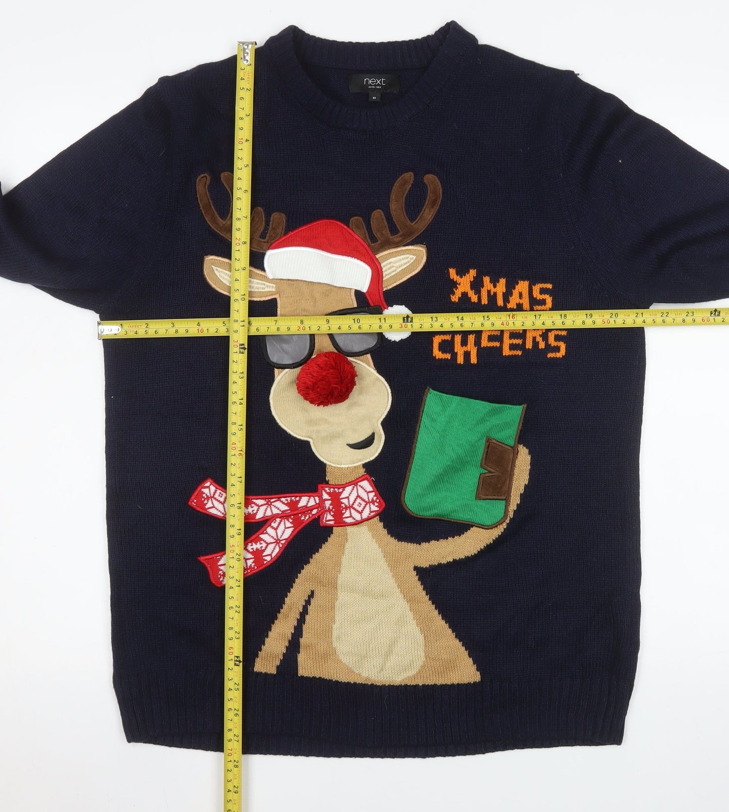 Next Men Blue Christmas Reindeer Jumper M Pullover Funny Knit