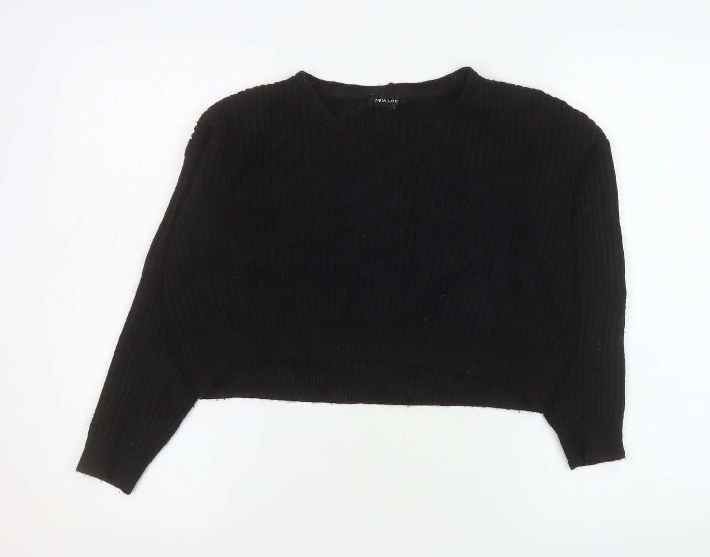 New Look Women’s Black V-Neck Ribbed Knit Pullover Jumper Size S