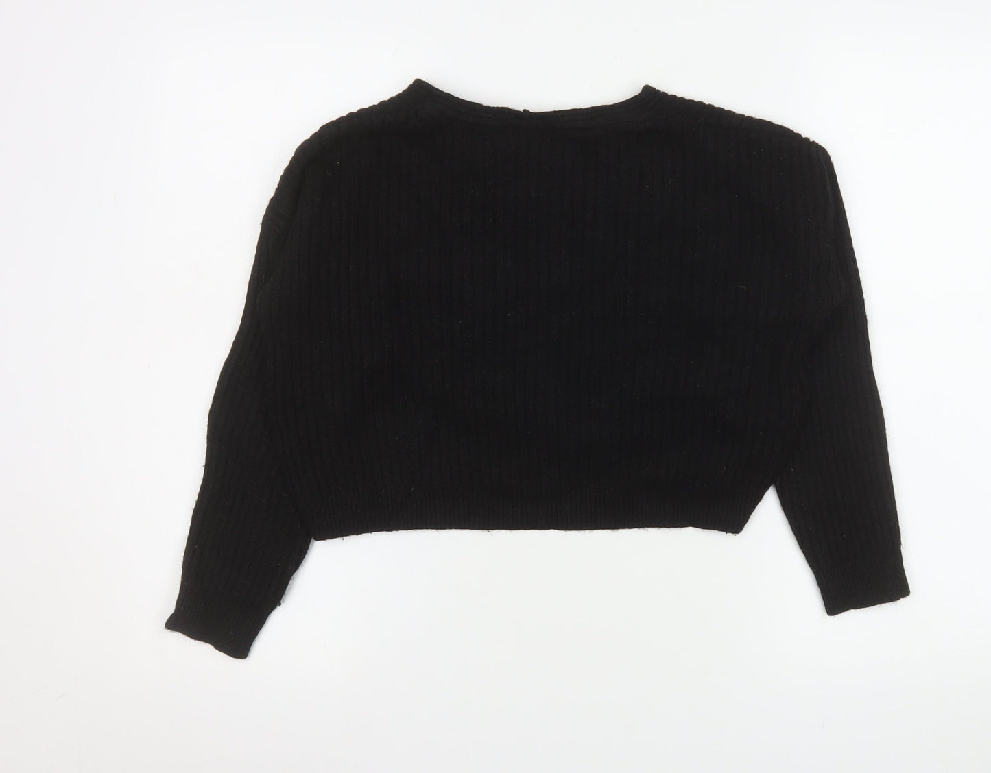 New Look Women’s Black V-Neck Ribbed Knit Pullover Jumper Size S