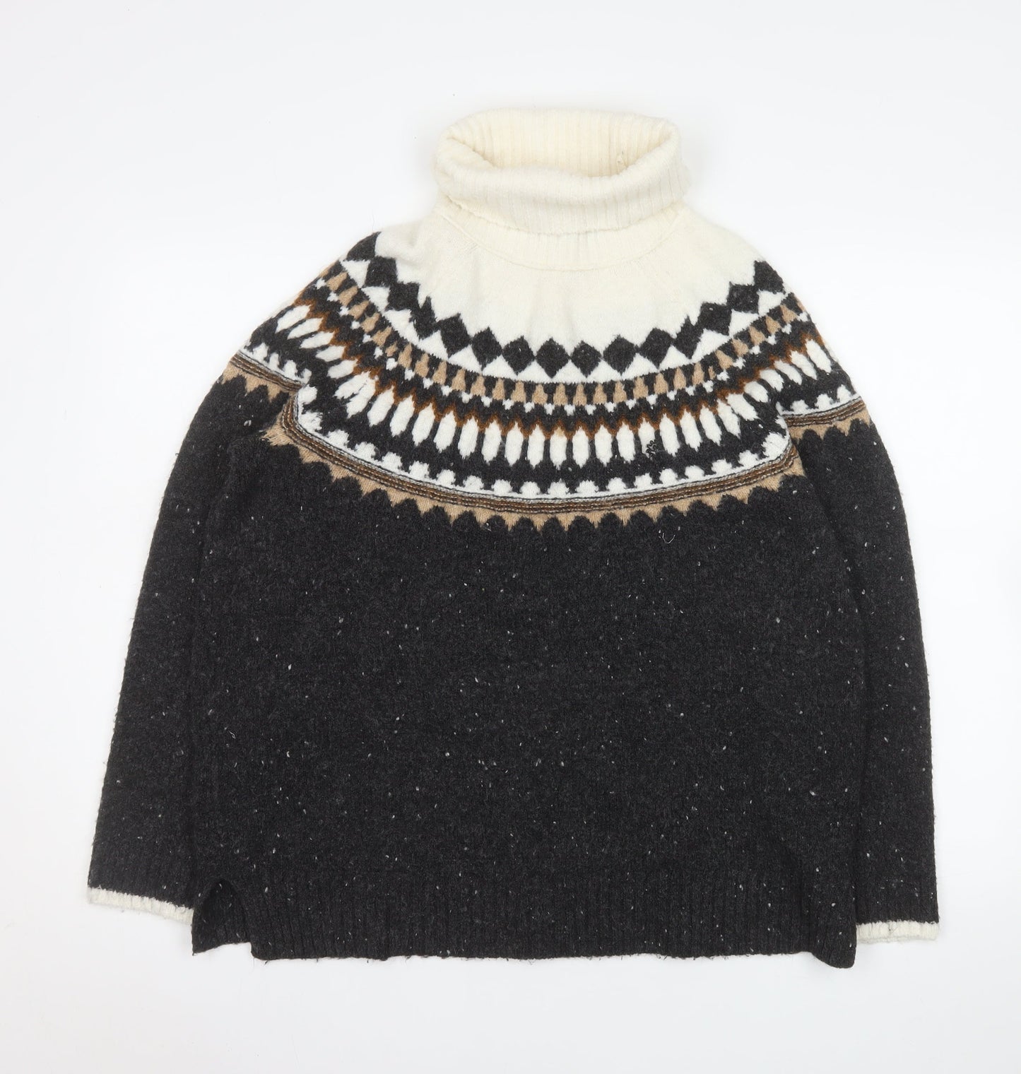Marks and Spencer Women’s Black Fair Isle Roll Neck Jumper Size M