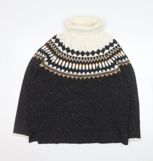 Marks and Spencer Women’s Black Fair Isle Roll Neck Jumper Size M