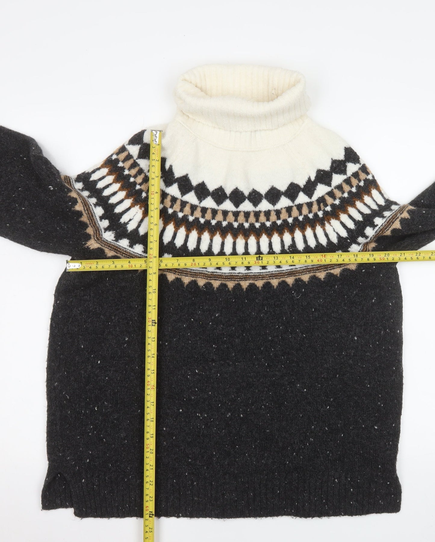 Marks and Spencer Women’s Black Fair Isle Roll Neck Jumper Size M