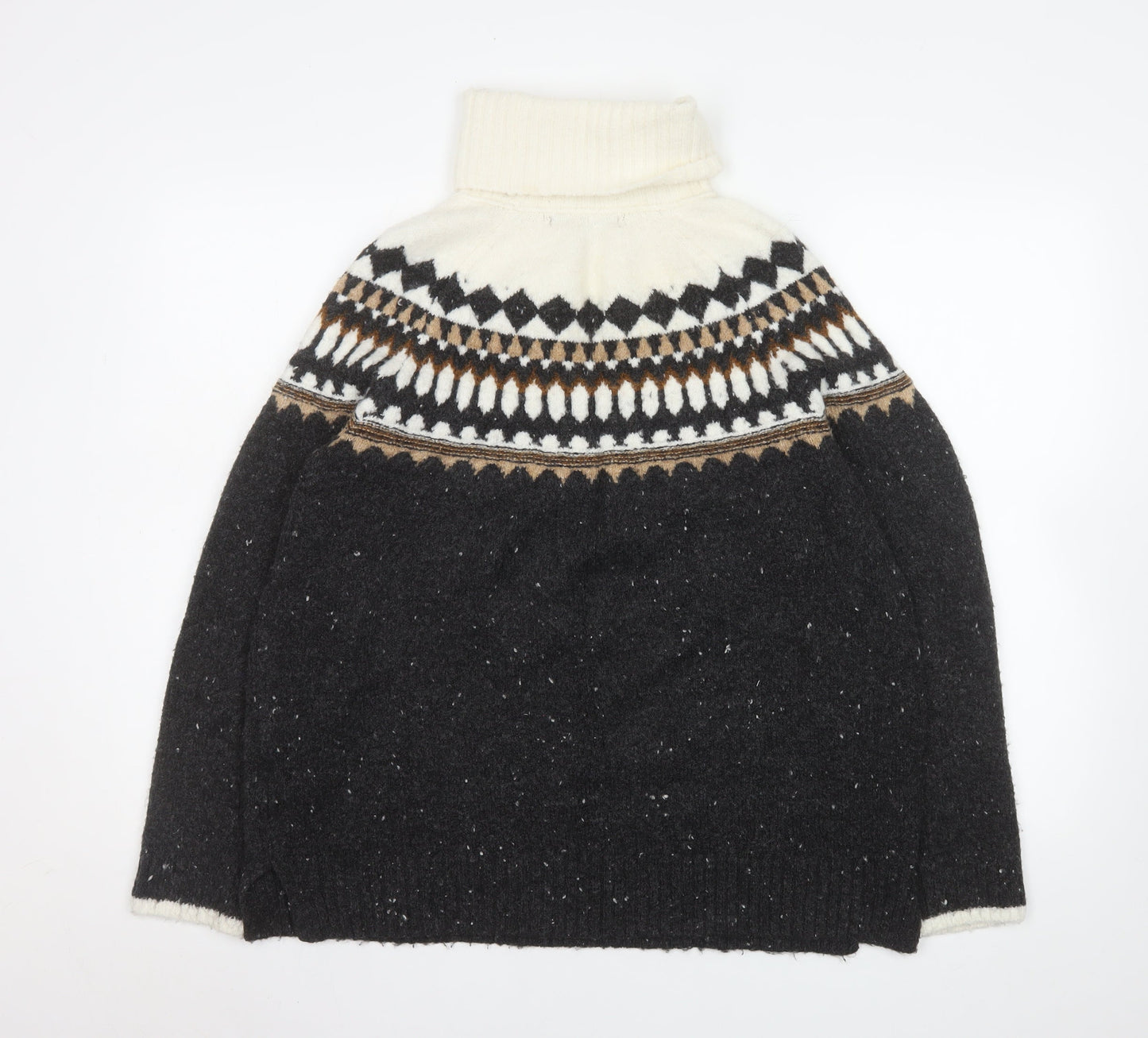 Marks and Spencer Women’s Black Fair Isle Roll Neck Jumper Size M