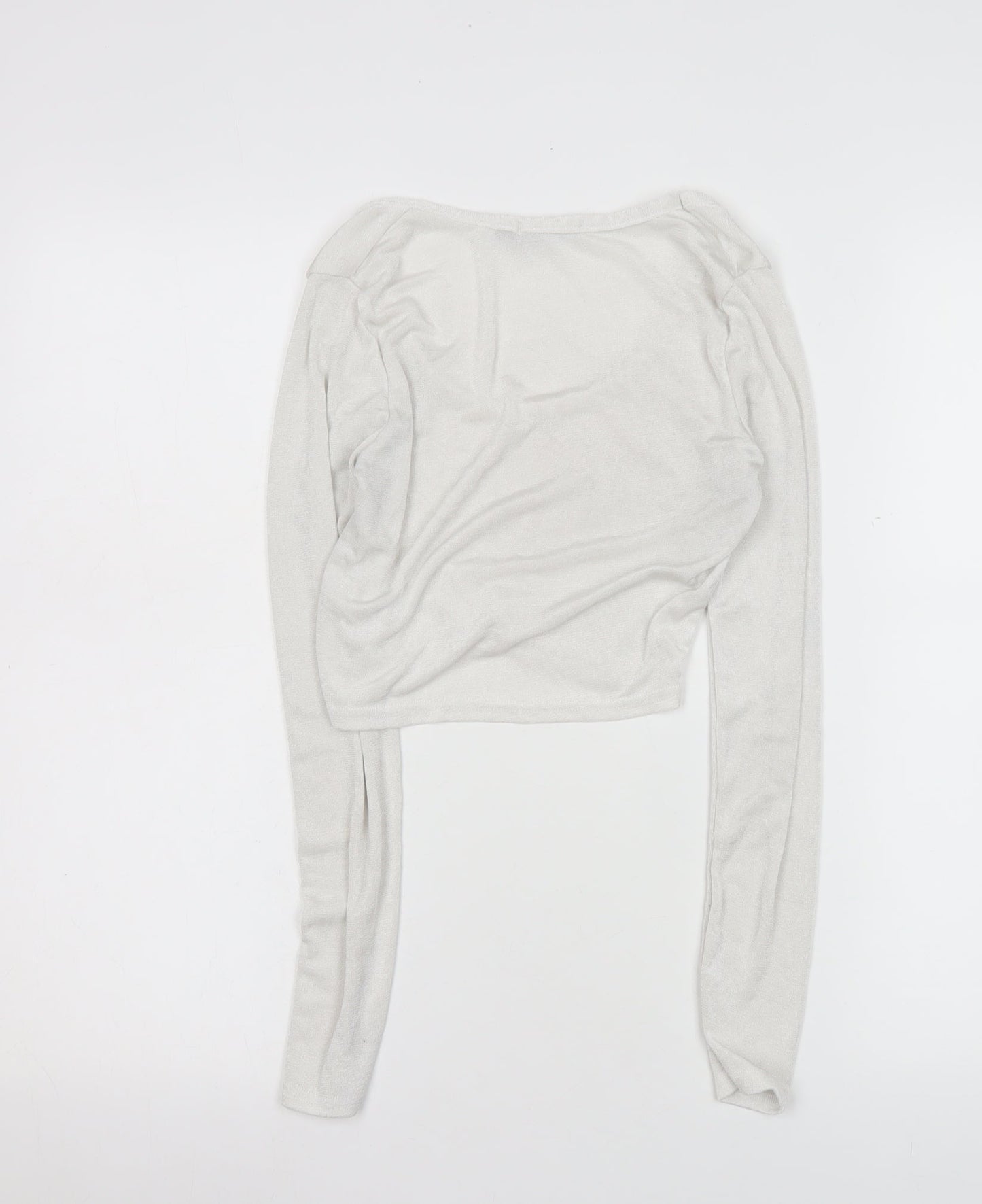 Boohoo Womens White Cropped Long Sleeve Scoop Neck Top Size 6