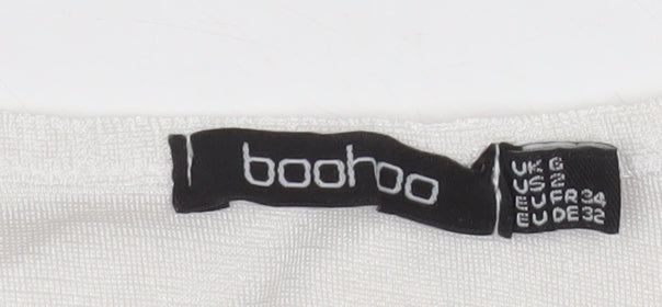 Boohoo Womens White Cropped Long Sleeve Scoop Neck Top Size 6