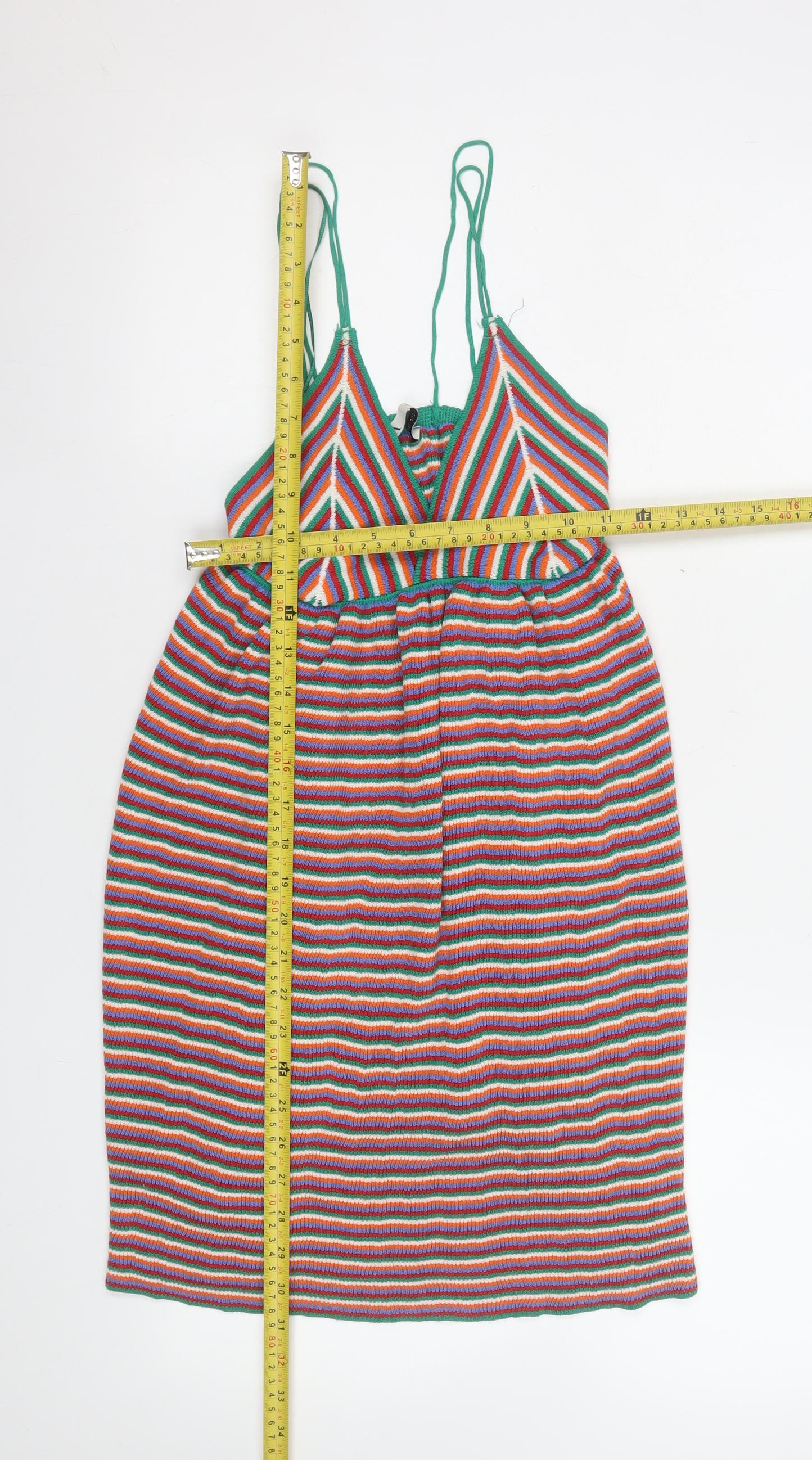 Zara Women Multicoloured Striped Knit Slip Dress S