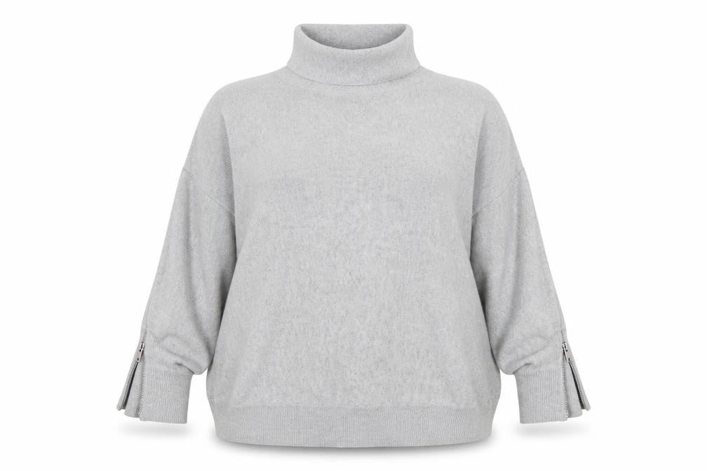 Mint Velvet Women Grey Roll Neck Zip Sleeve Pullover Sweatshirt L