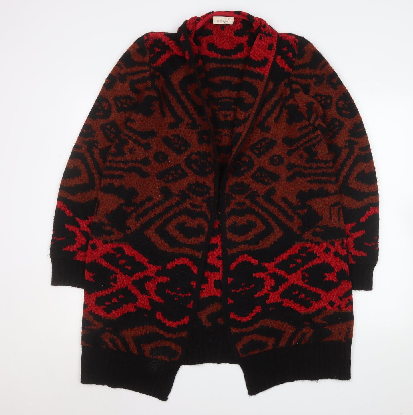 Marks and Spencer Women's Red Geometric Knit Long Cardigan Size 16