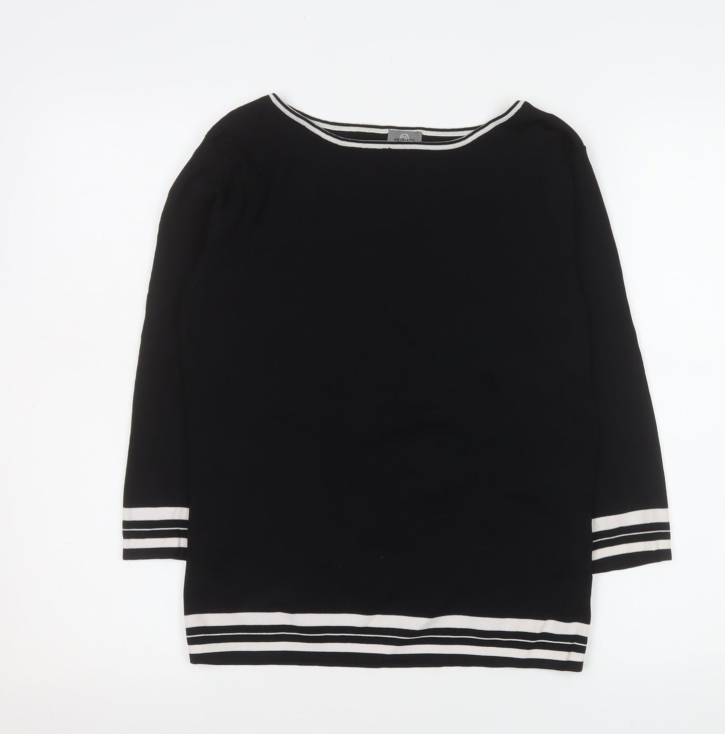 Amaranto Womens Black 3/4 Sleeve Knit Boat Neck Top Size 18