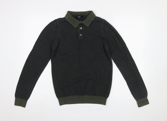 Next Men's Green Collared Cotton Henley Jumper Size S