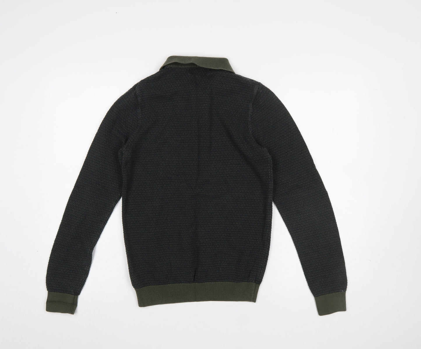 Next Men's Green Collared Cotton Henley Jumper Size S